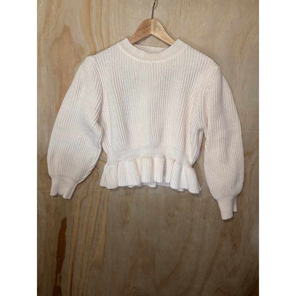 SHEIN Cream White Knitted Long Sleeve Crop Top Ruffled XL